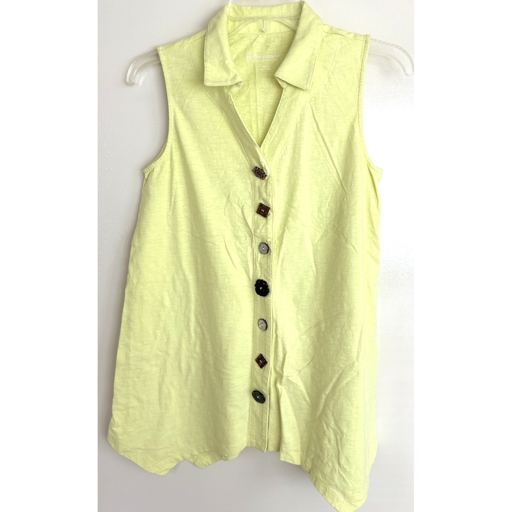 Soft Surroundings Tunic Top Womens XS Yellow Sleeveless Button Front Cotton Vest